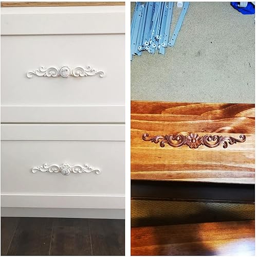 Miniatura 5 de MUXSAM Apliques de madera decorativos tallados, calcomanías largas de madera para decoración de muebles, tallas de roseta para puerta, gabinete,