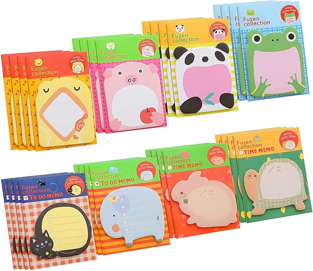 Unvtap 640 Sheets Cute Cartoon Sticky Notes, Cute Animals Sticky Notes Mini Self Sticky Notes, Novelty Sticky Notes, Cute Sticky Notes Set for Student, School, Home, Office, Party Bags Filler