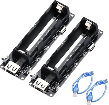 2Pcs 18650 Battery Holder Li-ion Battery with Single Compartment, 18650 Battery Bank & Battery Backup, Support USB 5V/2A 3V/1A Battery Shield Charging Module with USB to MicroUSB Charging Cable