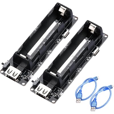 2Pcs 18650 Battery Holder Li-ion Battery with Single Compartment, 18650 Battery Bank & Battery Backup, Support USB 5V/2A 3V/1A Battery Shield Charging Module with USB to MicroUSB Charging Cable