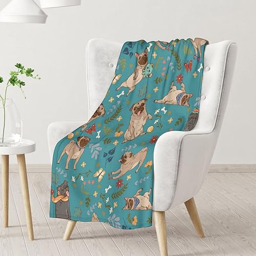 Miniatura 8 de Manta de Pug para regalo, 30 x 40 pulgadas, bonita manta para amantes de los perros, mantas blancas de felpa suave para sofá, oficina