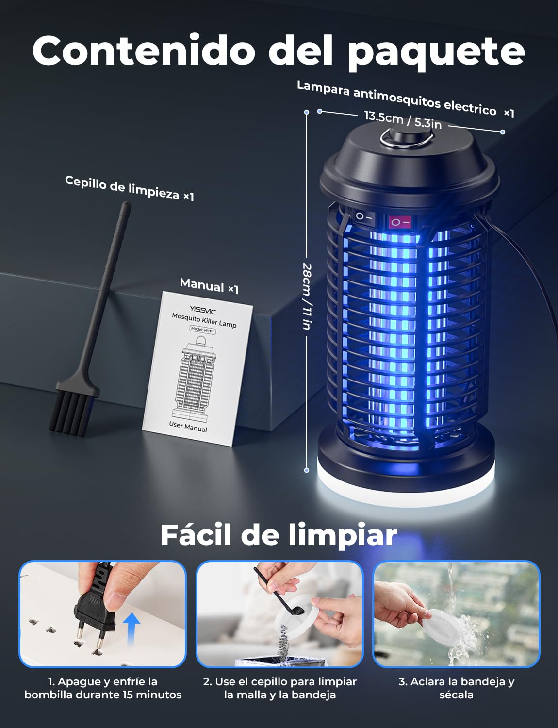 YISSVIC Elektrische Mückenlampe, elektrisch, 4200 V + 15 W, UV-Lampe, IPX4, wasserdicht, für Innen- und Außenbereich