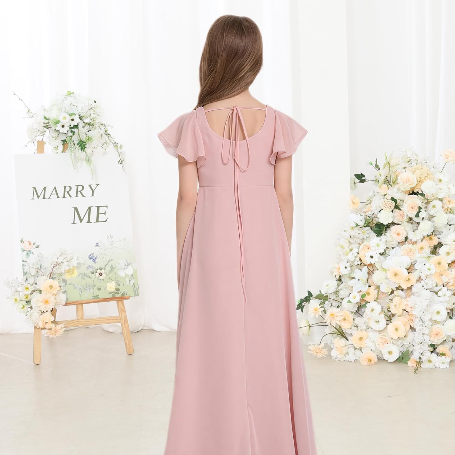 Junior Bridesmaid Dress Chiffon Flower Girls Cap Sleeve High Low Long Maxi A Line Wedding Pageant Dresses GO002
