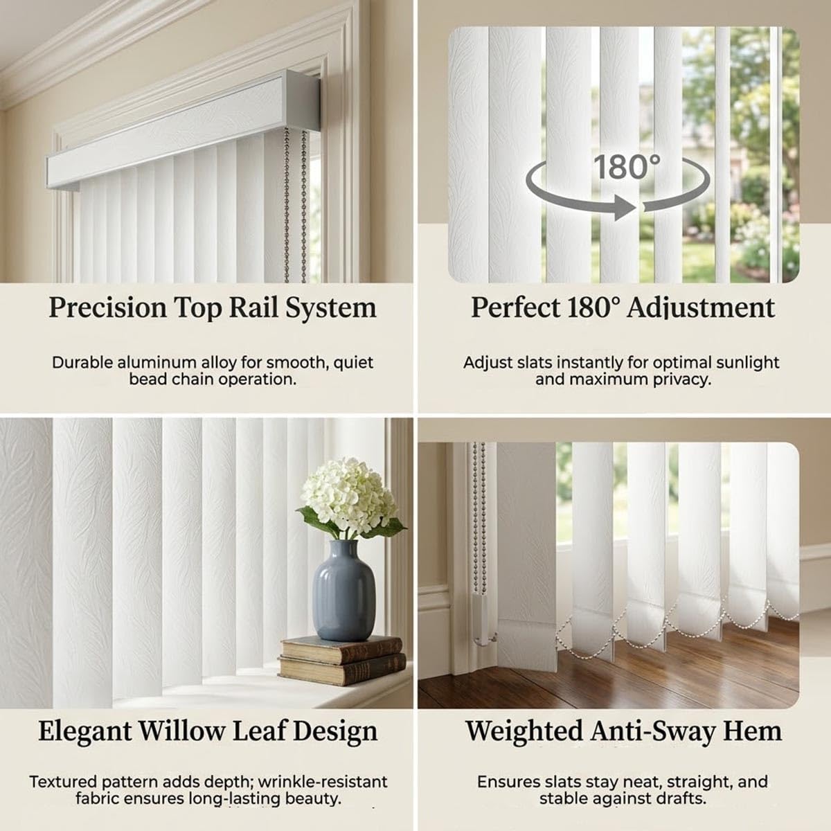 White Vertical Blinds for Window, Vertical Window Shades for Sliding Glass Door 63 72 78 98 102in Blackout Panel Track Blinds & Room Divider Window Blinds for Patio Door, Easy Install(W68x106in)