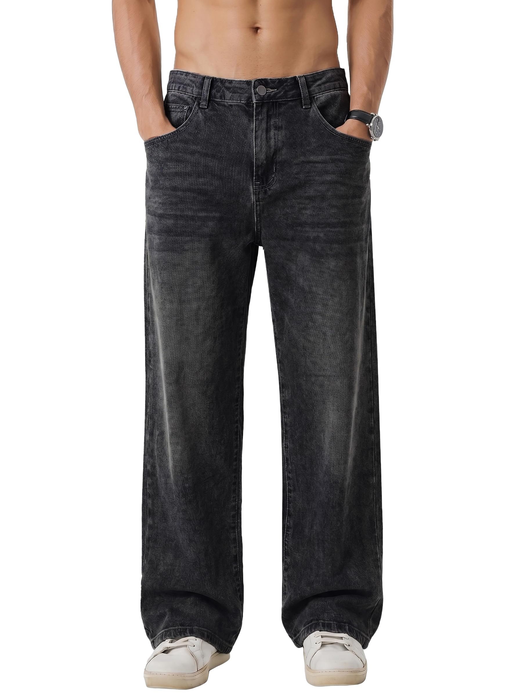JMIERR Jeans Herren Baggy Baumwolle Weite Jeans Hose Herren Stretch Vintage Loose Fit - Bequeme Streetwear Freizeithosen