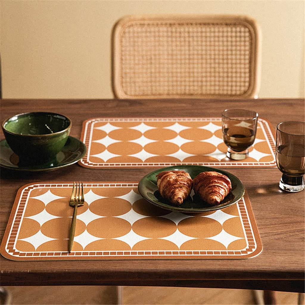 2 pièces Fleur rétro Motif Cuir Pad Table à Manger Tapis Motif Cuisine napperon décor à la Maison (A 30 * 45cm)