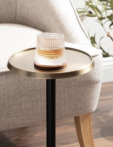 Miniatura 5 de Kate and Laurel Sanzo - Mesa moderna de pedestal para bebidas; 9 x 9 x 23; latón antiguo y negro; mesa auxiliar decorativa con mesa martillada para