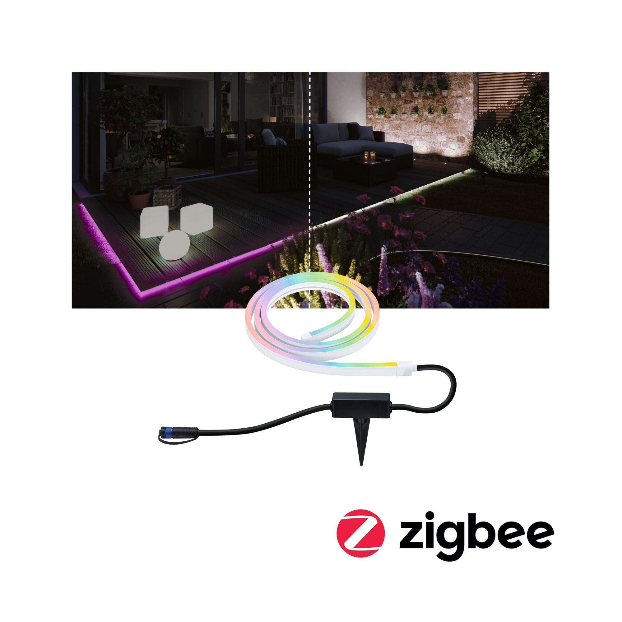 Paulmann 94560 Plug & Shine oprawa zewnętrzna LED Strip Smart Home Zigbee Smooth IP67 2m w zest. 1x11W ściem. sterow. barwą RGBW Biały tw. szt. 3000K