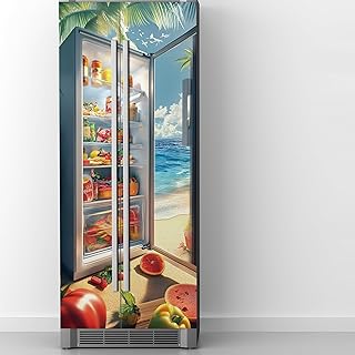 WOOHOOROO Peel and Stick Refrigerator 3D Realistic Open Fridge Novelty Printed Mural Sticker Wall Door Self-Adhesive Removable Decoration 32.67 "W x 78.7 "L,Set of 2 Sheets