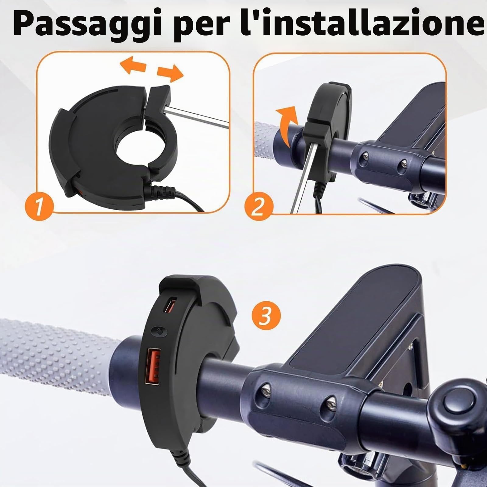 Caricabatterie USB Moto 48W, IP65, 2 Porte (QC3.0 18W + PD3.0 30W) con Interruttore, Presa USB-C 12-24V - per Viaggi/Avventure/Outdoor - Compatibile con Smartphone/GPS/Fotocamere