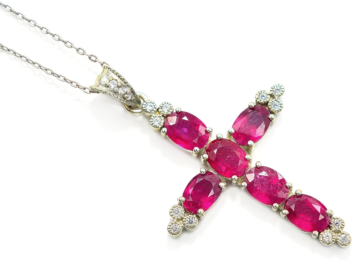 Natural Red Ruby 7X5 MM Oval Cut Holy Cross Pendant Necklace 925 Sterling Silver July Birthstone Ruby Jewelry Proposal Necklace Gift For Girlfriend (PD-8481)