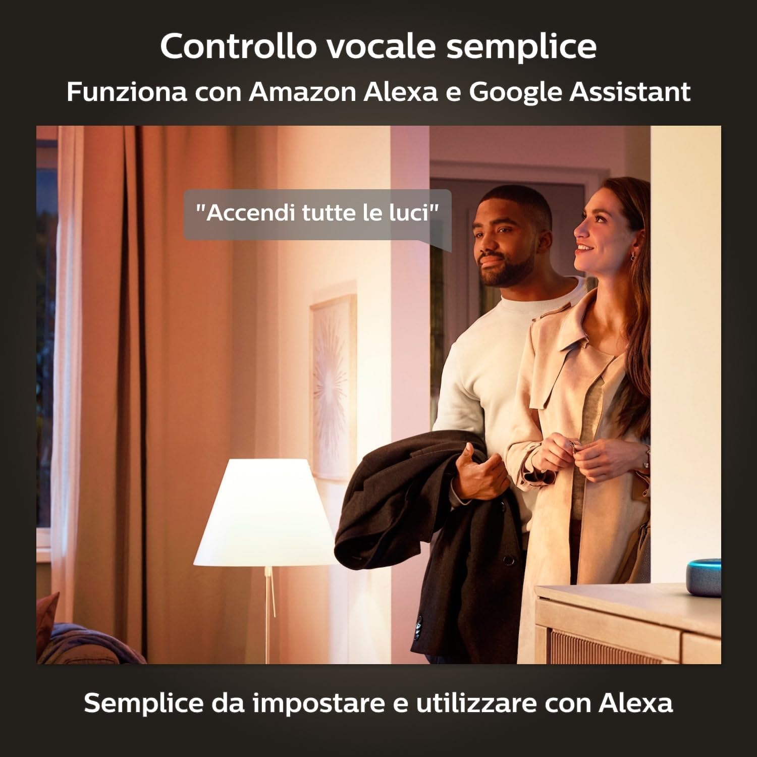 Philips Hue White 4 Lampadine Smart LED, Attacco E27, 9.5W, Luce Bianca, Dimmerabile, Controllo con Bluetooth e Hue App, Funziona con Alexa, Google Assistant e Apple HomeKit