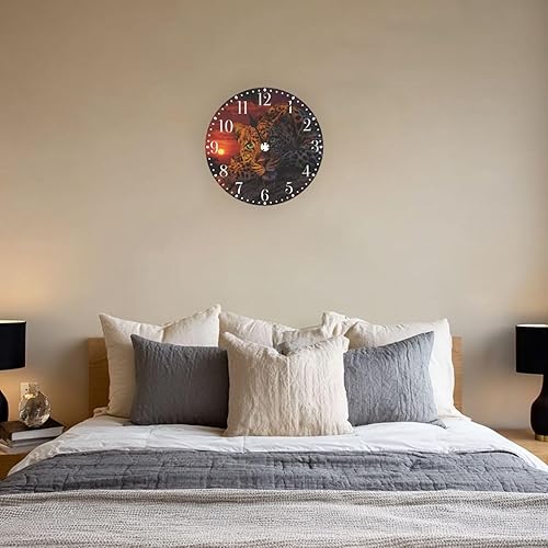 Miniatura 6 de KiuLoam Reloj de pared redondo de leopardo en la puesta de sol, silencioso, sin tictac, funciona con pilas, fácil de leer para estudiantes, oficina,