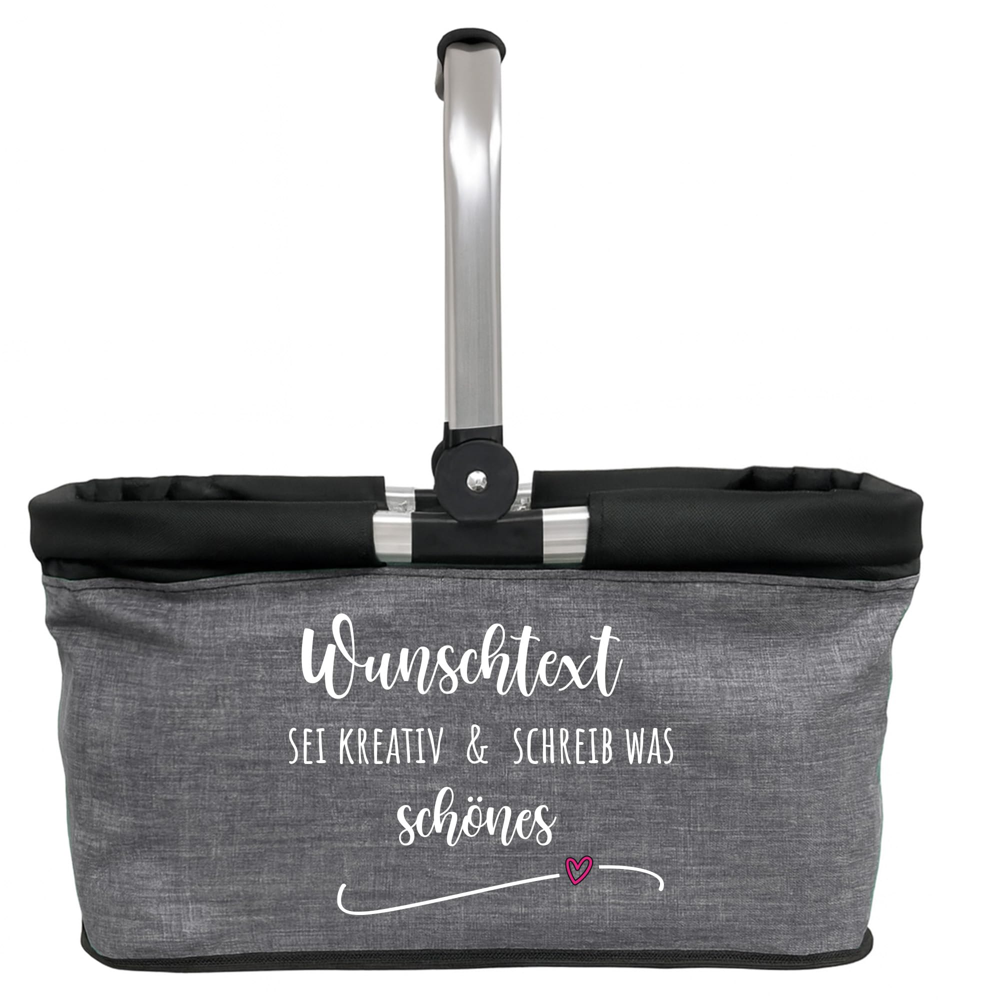 AMBERGER DESIGN by A&M Osterhage amd Einkaufskorb individuellem Text Design mit Wunschname Picknickkorb Einkaufkorb Geschenk-Unisex Tragekorb faltbar Shopping-Geschenk Einkaufstasche 20L (Grau)