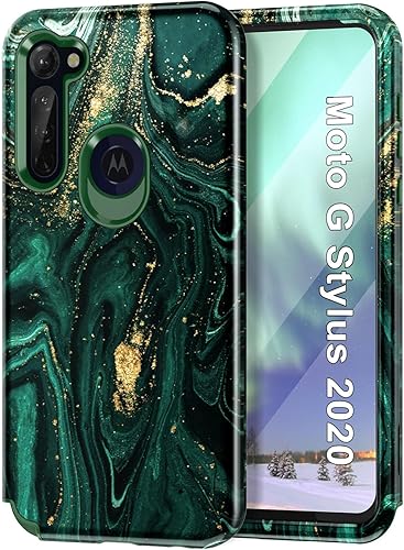 Btscase Funda para Moto G Stylus 2020, resistente de tres capas de mármol, a prueba de golpes, cuerpo completo, policarbonato duro y TPU suave,