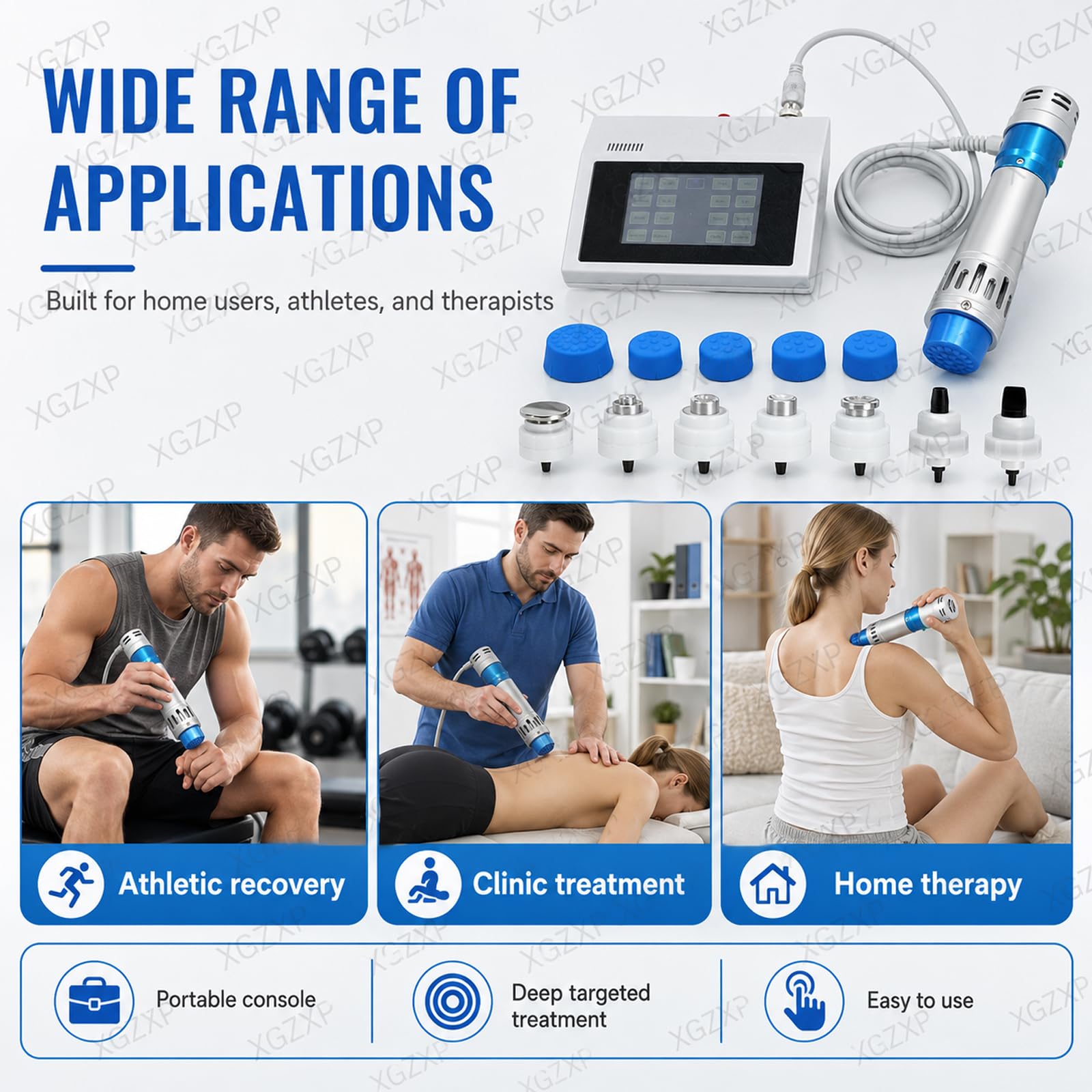 Dispositivo De Terapia De Ondas De Choque, Ondas De Choque Extracorpóreas, Frecuencia Ajustable De 1 a 16 Hz Y Energía De 5 a 250 MJ, con 7 Sondas, para Gimnasio Y Rehabilitación