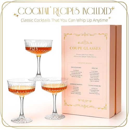 Miniatura 5 de Copas Coupe, juego de 4 copas de martini, copas de champán vintage, copa de Martini grande de 8 onzas, vidrio de cóctel de estilo retro para bebidas