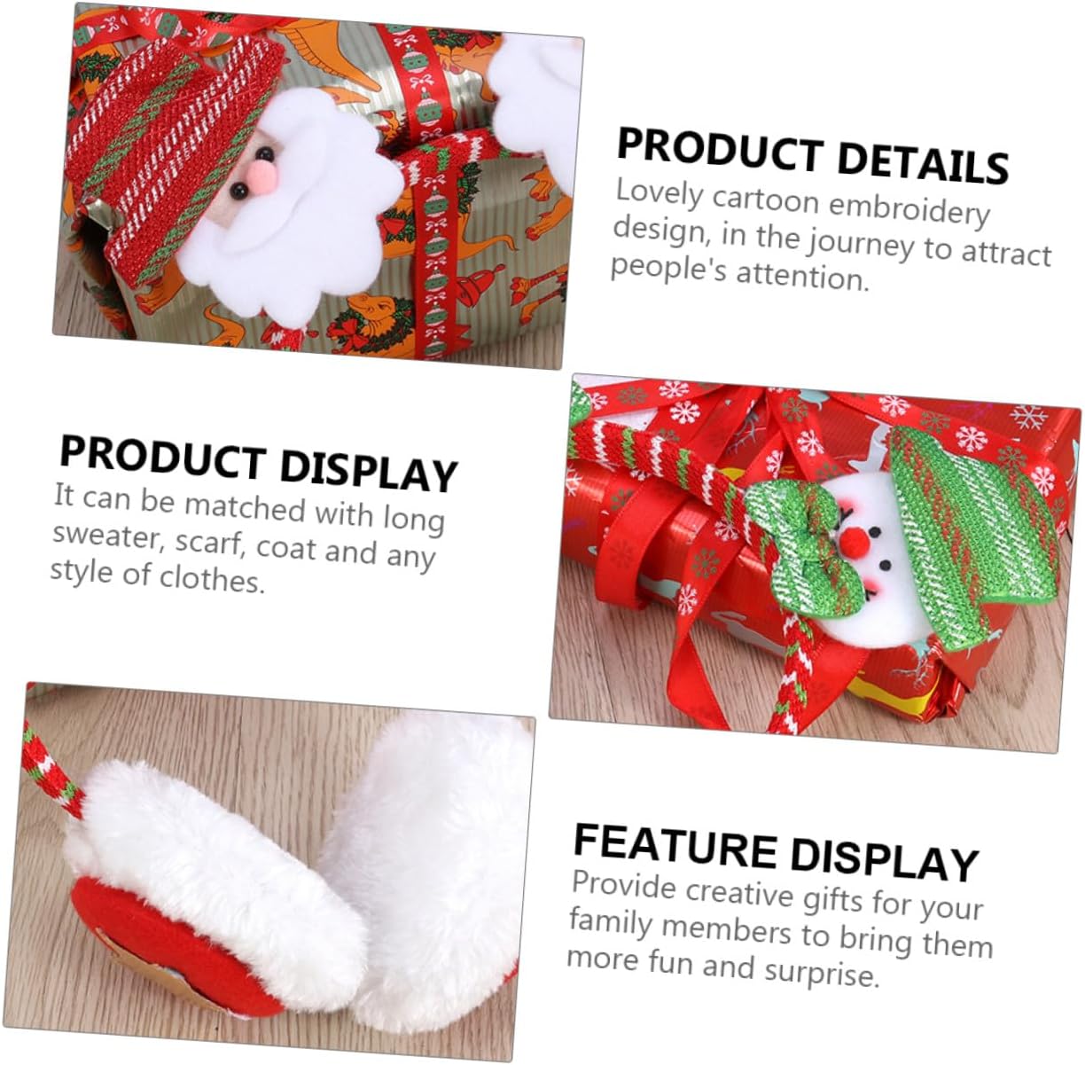 3pcs Christmas Earmuffs Headband Set for Women, Printed Fabric with Faux Fur and Pvc, Winter Ear Muffs for Cold Weather Outdoor Use Style