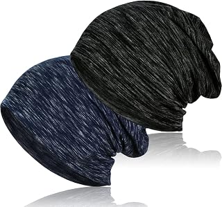 2 Pieces Soft Cotton Slouchy Beanie, Lightweight Workout Beanie Hats Baggy Skull Cap Stretchy Chemo Hats for Men Women