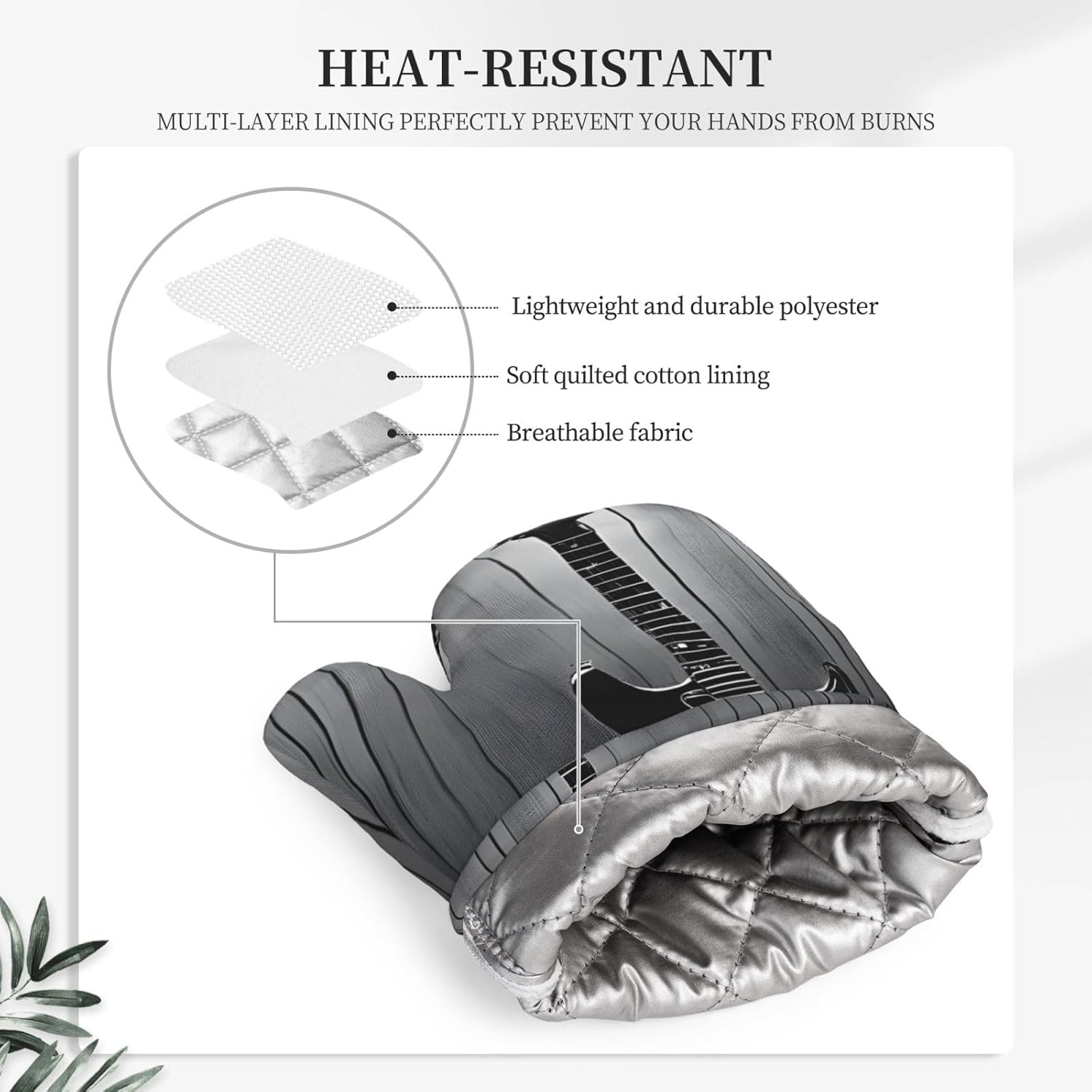 Electric Guitar Oven Mitts and Pot Holders Set of 4 Heat Resistant Kitchen Gloves with Silicone Palm Hot Pads for Baking Cooking Grilling BBQ