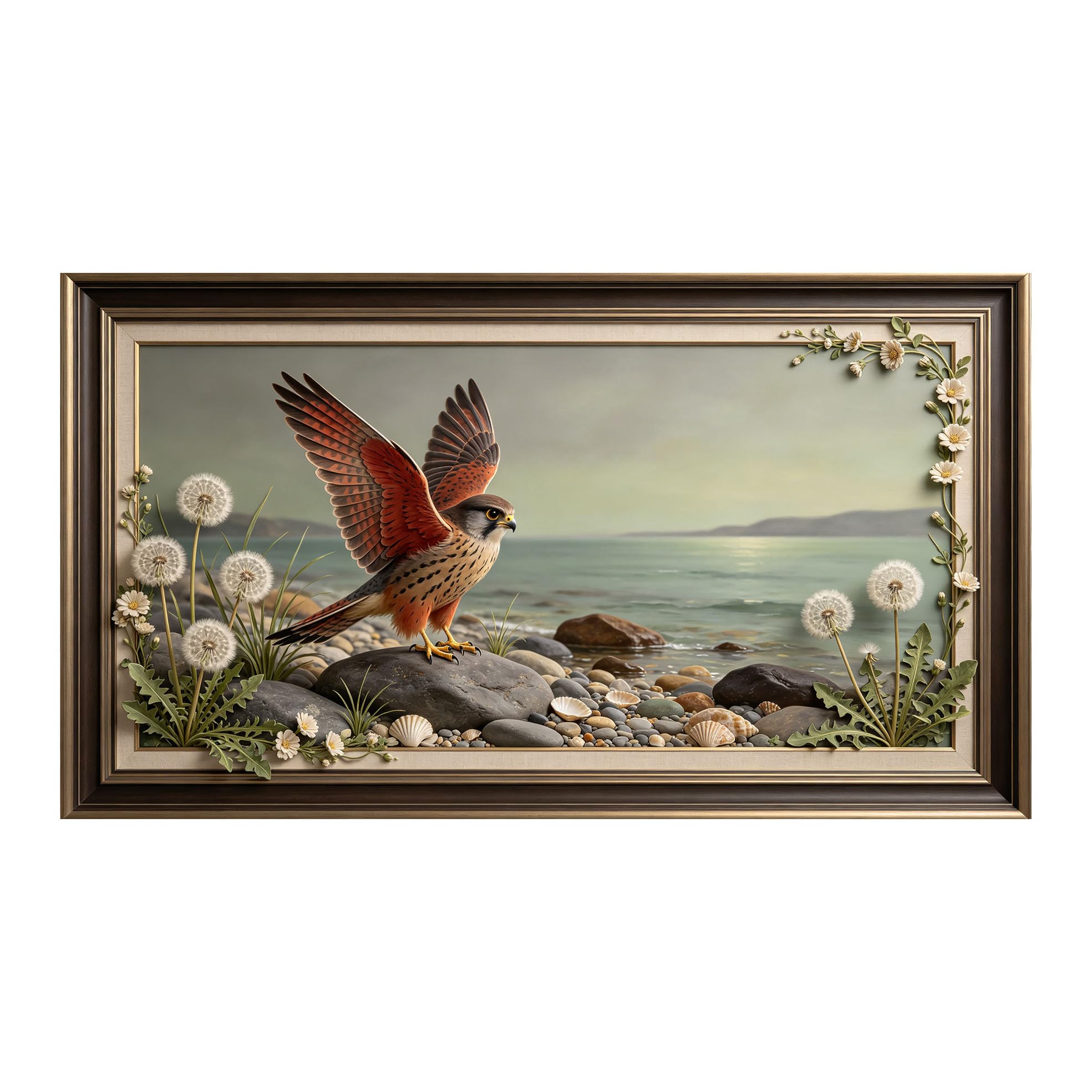 Murasolite 3D 3D Framed Wall Art 50cm×90cm Coastal Falcon Seaside Landscape Oil Painting SelfAdhesive Fabric Mural Wall Decor, Peel and Stick No Damage to Wall for Bedroom Living Room
