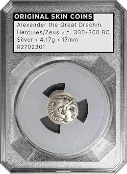 Ancient Greek Alexander The Great Coin 300 B.C. Silver Drachm - Clear Protective Case with Certificate of Authenticity