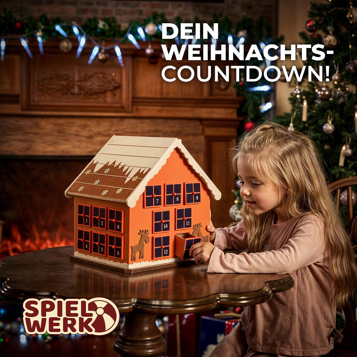 SPIELWERK® Adventskalender Winterhäuschen zum Befüllen 24 Türchen wiederverwendbar Bunt Bemalt Weihnachten Kinder DIY weihnachtliche Holz Dekoration