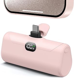 Lightweight 5000mAh Pink USB-C Power Bank with Kickstand, Digital Display & Flashlight for iPhone 17/16, Samsung - Pocket Gift for Her