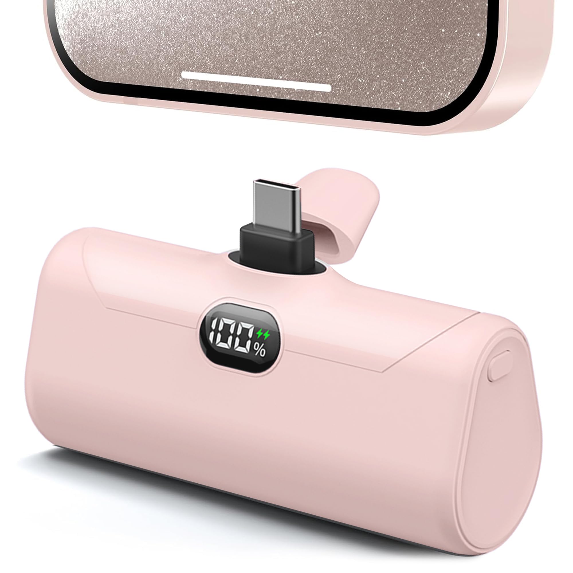 Caricabatterie portatile leggero USB C da 5000 mAh con cavalletto per iPhone 17, caricabatterie di tipo C con display digitale per iPhone 16/Samsung/telefoni Android, regalo rosa per i suoi telefoni