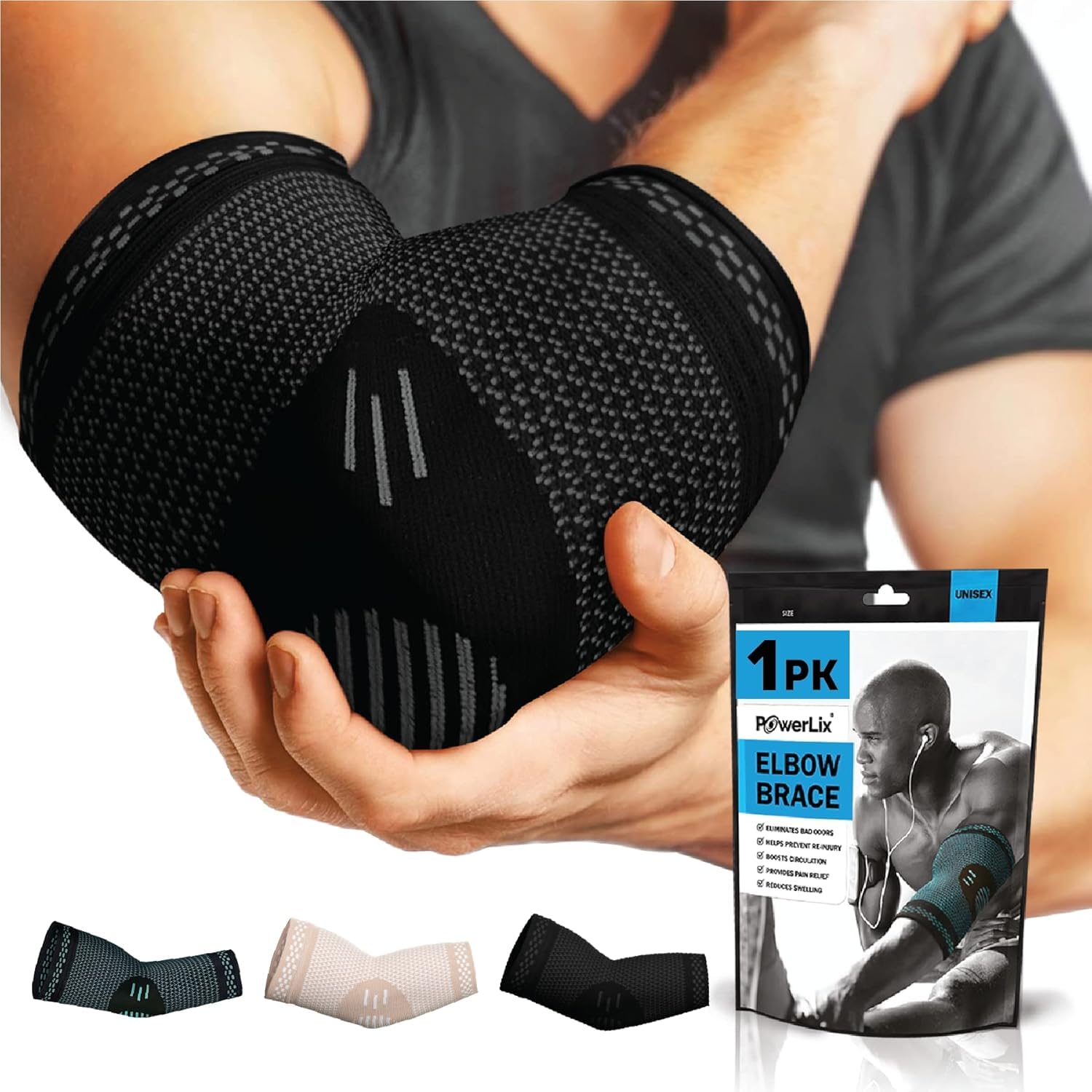POWERLIX Ellenbogenbandage 2 Stücke, Kompression Ellenbogen Bandage für Damen & Herren, Ellbogen Bandage für Tennisarm, Golferarm, Sport, Arthritis, Sehnenentzündung, Gelenkschmerzen, Beige, L