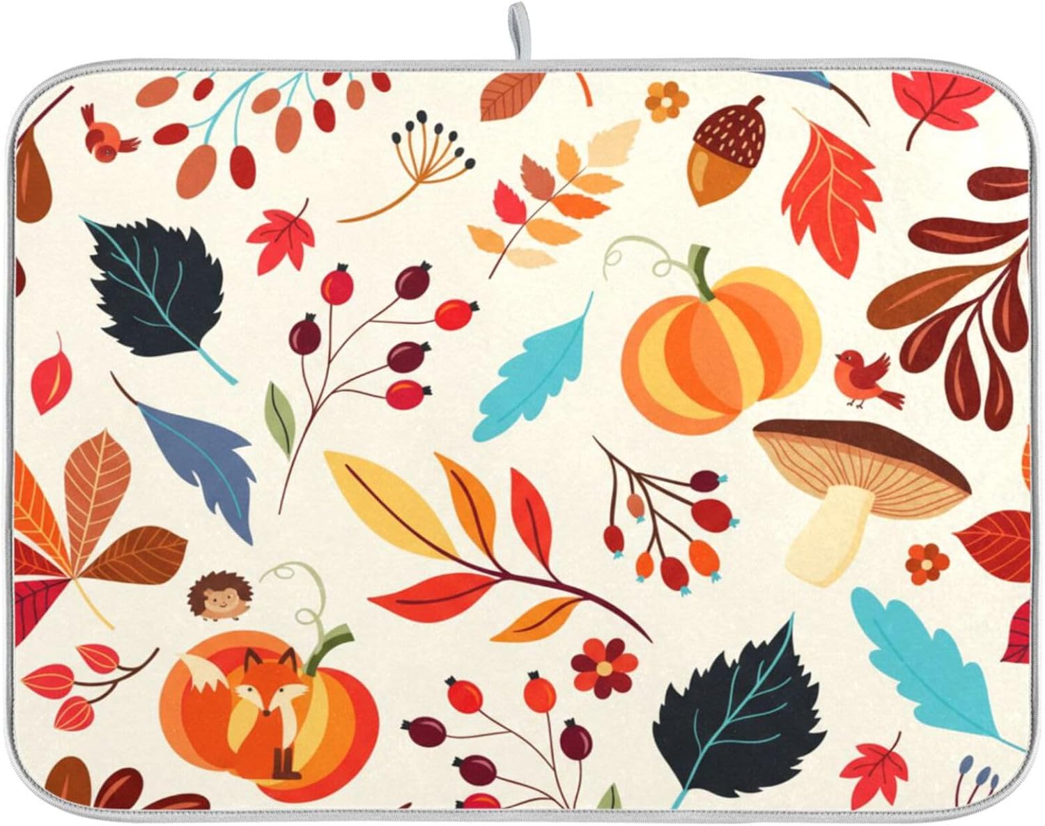 Dish Drying Mat for Kitchen Counter Colorful Flowers Black Absorbent Drying Matt for Dishes Sink Countertop 16'' x 18''