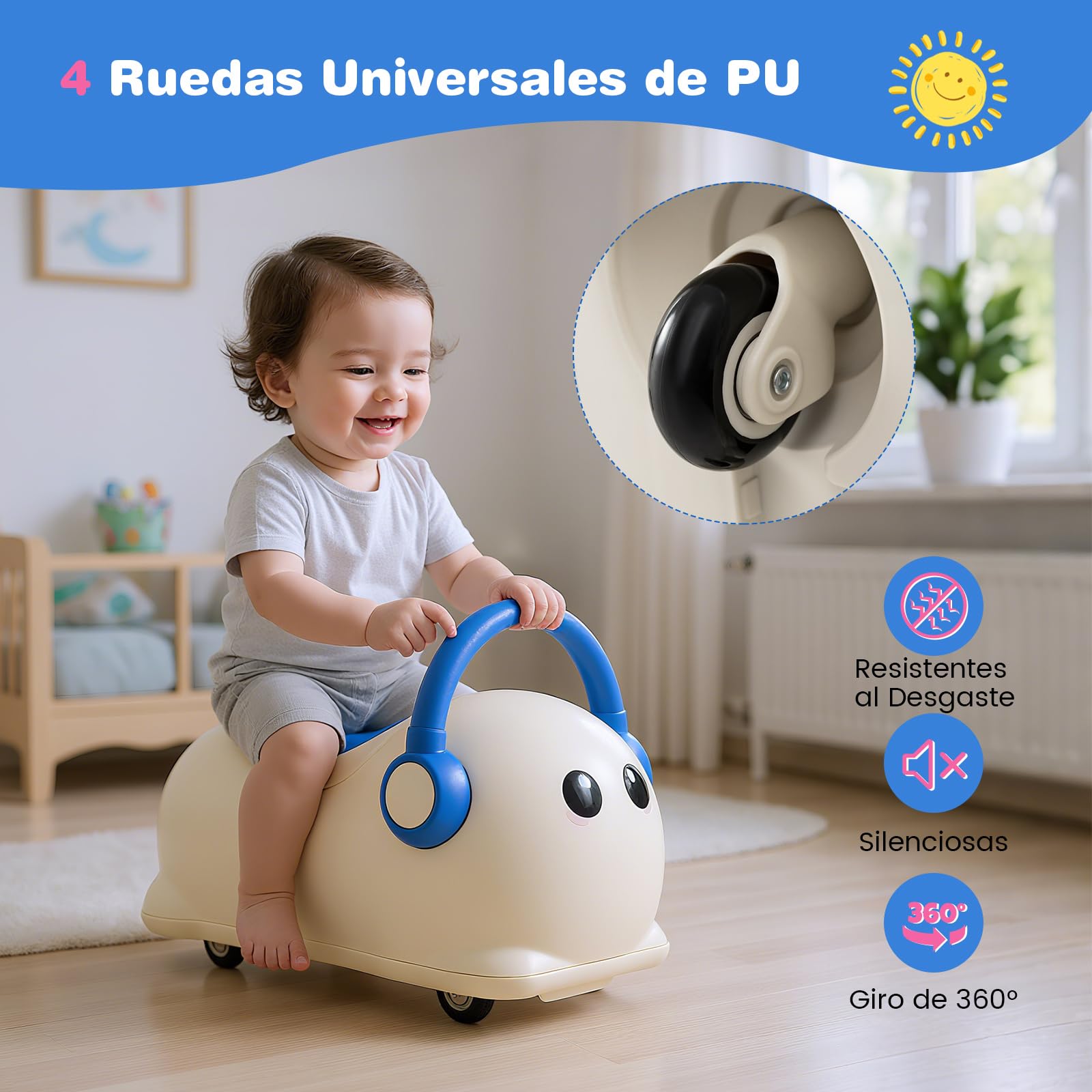 COSTWAY Caballo Balancín para Niños 3 en 1, Coche Cerrepasillo para Bebés con Almacenamiento Oculto, Ruedas Rodantes y Tabla de Equilibrio Desmontable, 64 x 34 x 36 cm