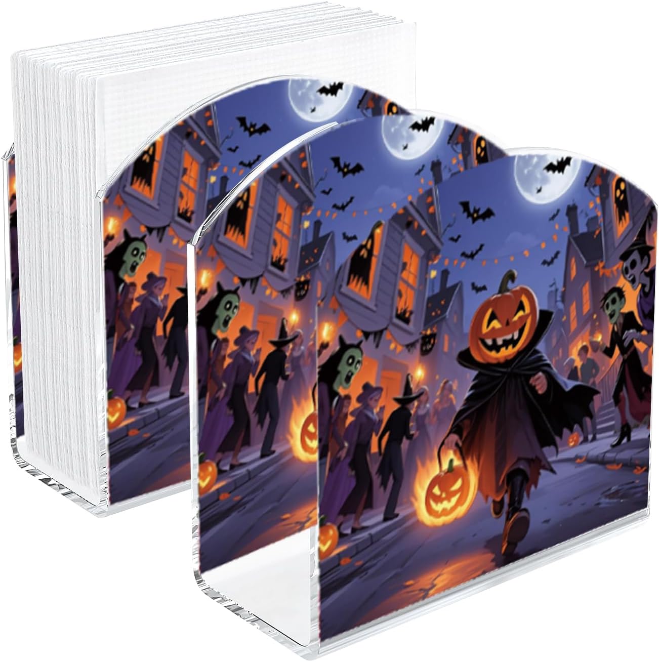 Halloween Decor Napkin Holder for Table, 2 Pack 5"x5" Spring Paper Holder for Kitchen, Party, Dining Restaurant, Bar Summer Rustic Cocktail Paper Napkin Dispenser for Table Decoration Gift