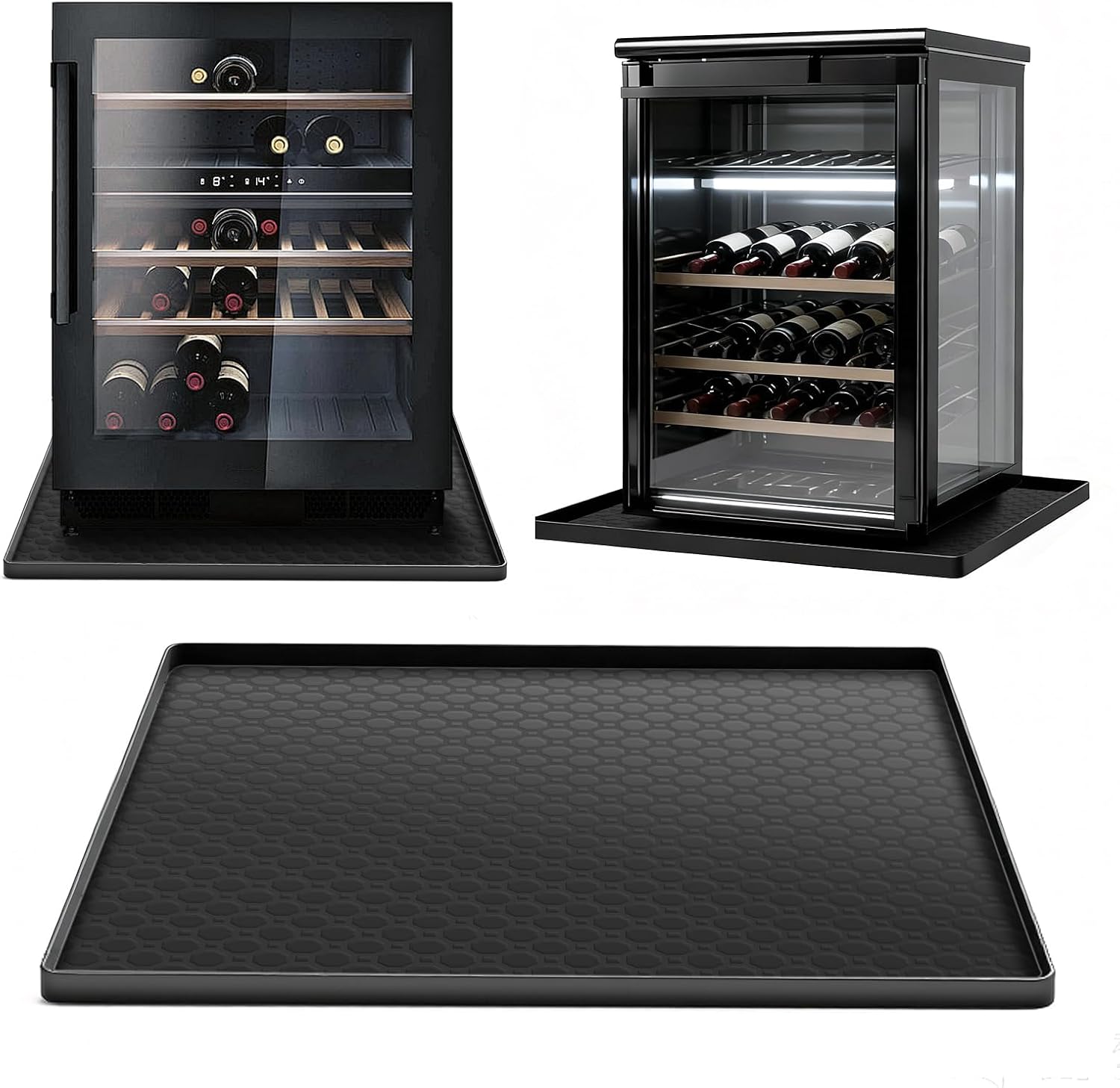 Mini Fridge Silicone Mat 23.6"x23.6"x0.4", Silicone Mat for Mini Fridge Non-Slip Drip Pan, Diamond Pattern Appliance Protector for Refrigerators, Washers, Dryers (Black)