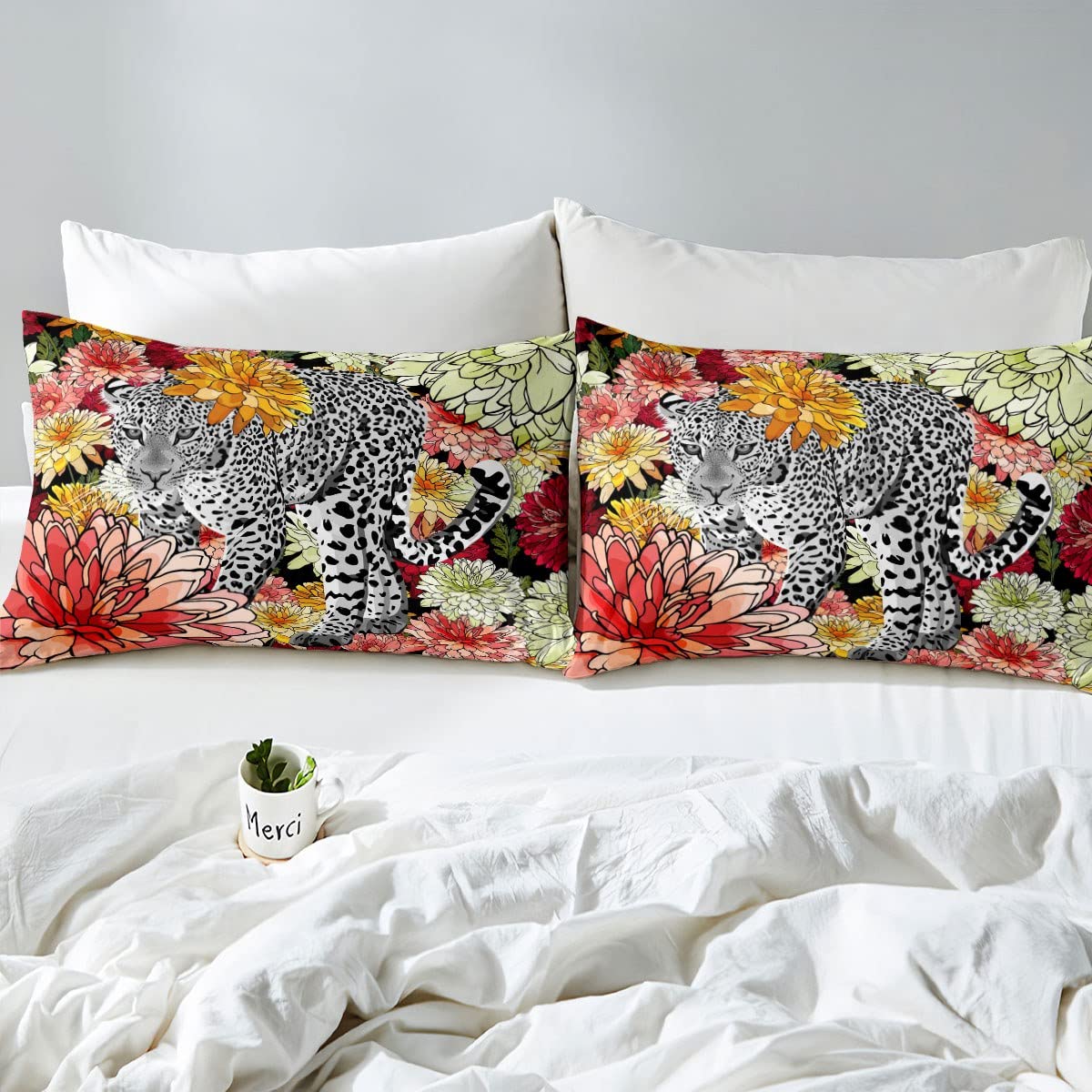 Lenzuola 4 Pezzi Stampo Leopardato Con Rose - Set Matrimoniale, Microfibra, Tasche Fino 40cm - Foto 5