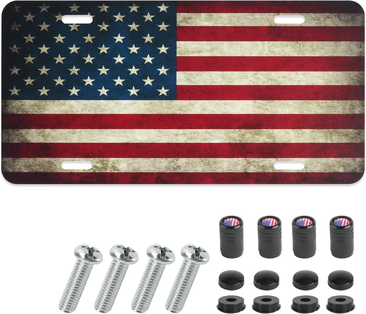 American Flag Front License Plate,Vanity Novelty Designs Decorative License Plates for Car and Truck,Aluminum Metal Car Patriotic Licence Plate Tags with Screws & Caps, 6 x 12 inch (Classic)