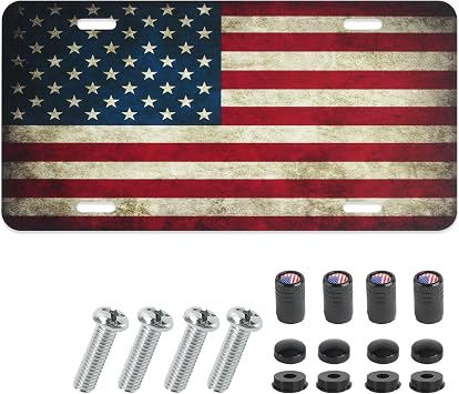 American Flag Front License Plate,Vanity Novelty Designs Decorative License Plates for Car and Truck,Aluminum Metal Car Patriotic Licence Plate Tags with Screws & Caps, 6 x 12 inch Classic