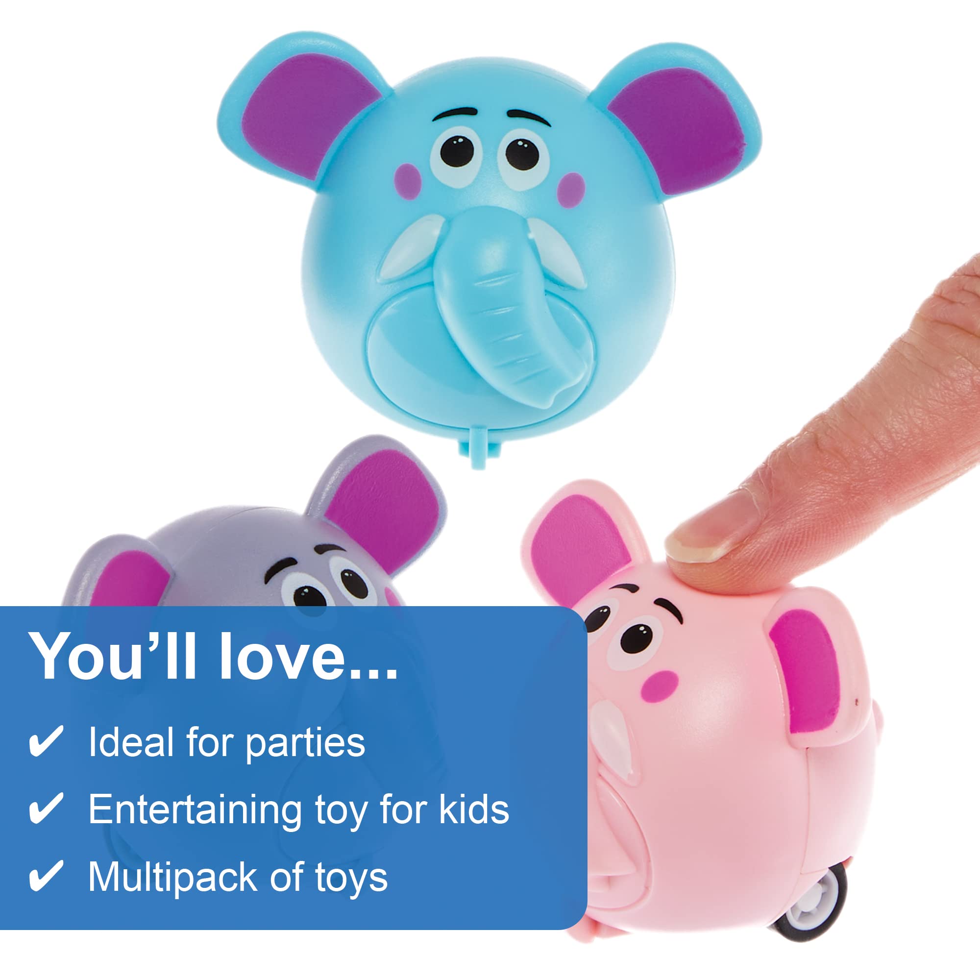Baker Ross FX826 Elephant Pull Back Racers - Pack of 6, Racing Toys for Kids Party Bags - Image 3