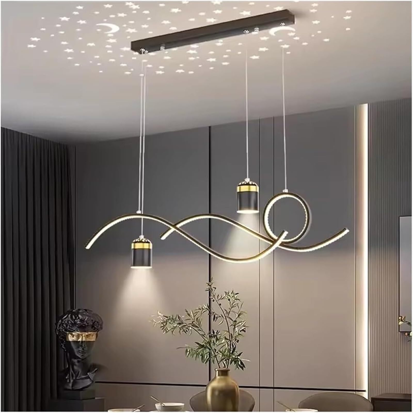 FZQSXAZU Pendant Light Ceiling Shade Modern Decor Chandelier Dining Room Lights Indoor Hanging Lamp for Living Bedroom Kitchen Chandeliers(Black RC Remote dimming)