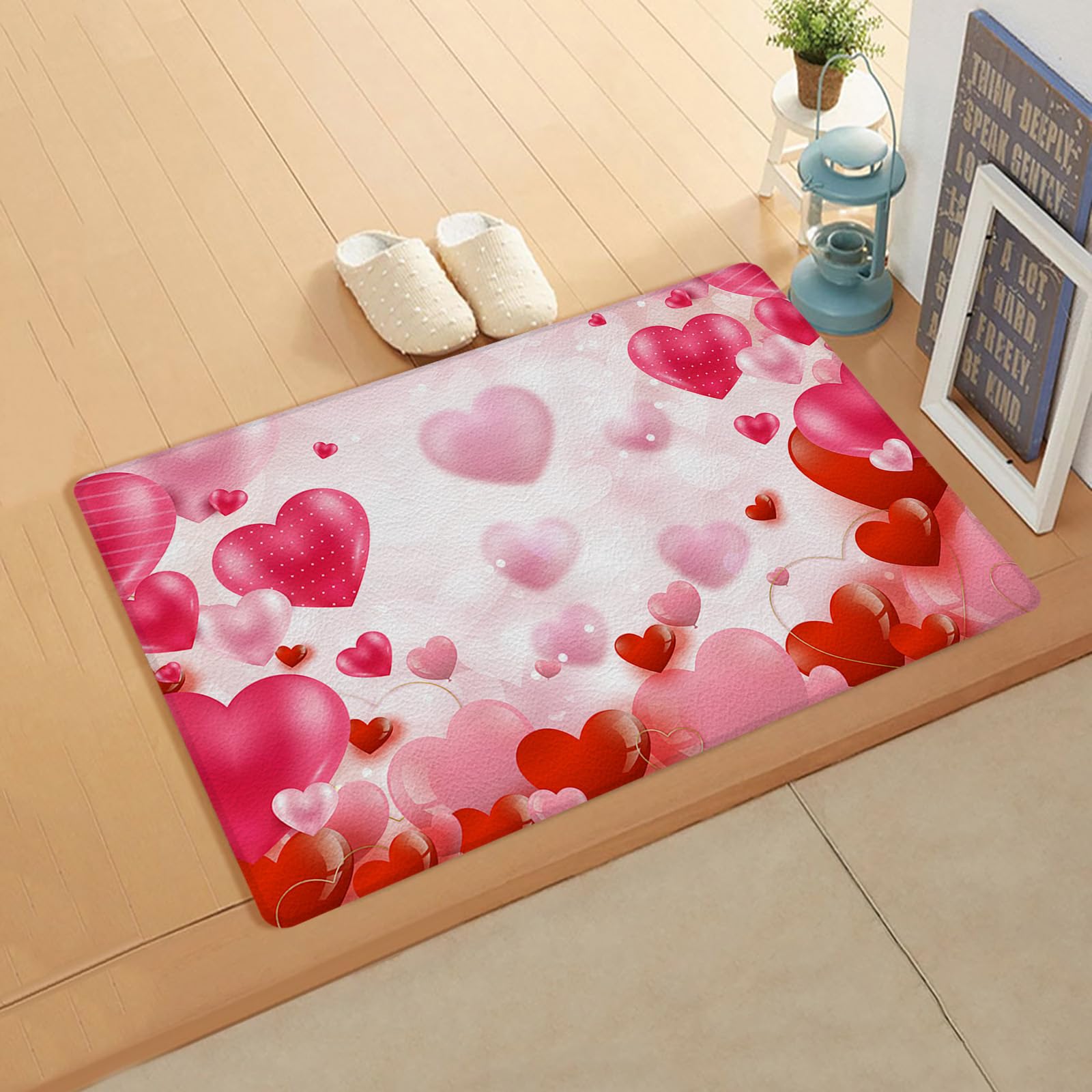 Watercolor Heart Kitchen Bath Door Mat Cushioned Runner Rug,Washable Welcome Floor Sink Antifatigue Mat,Waterproof & Non-Slip Comfort Standing Doormat,Valentine's Day Gradient Love Red Pink 20