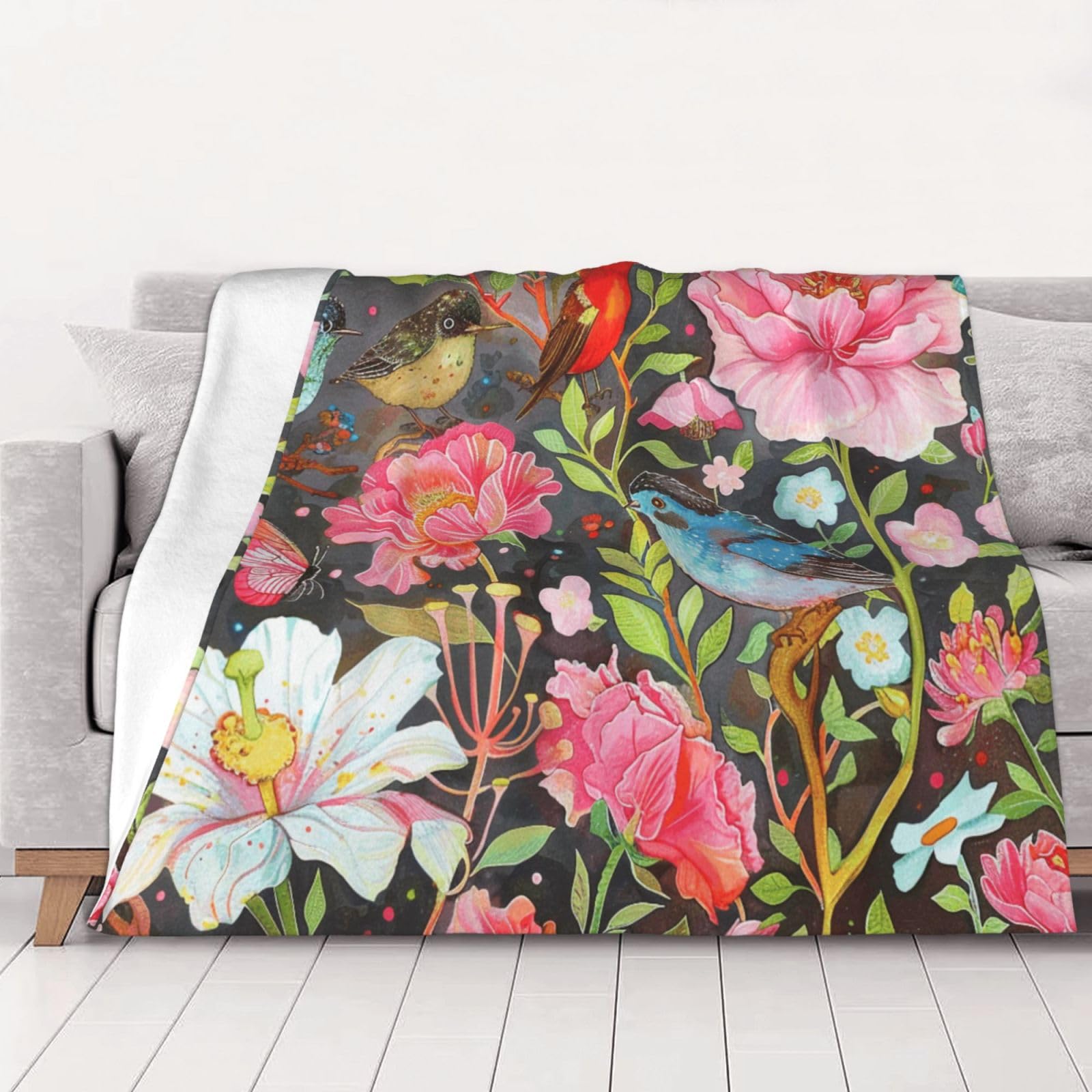 Couverture en flanelle douce contre le froid jeté de lit fleuri