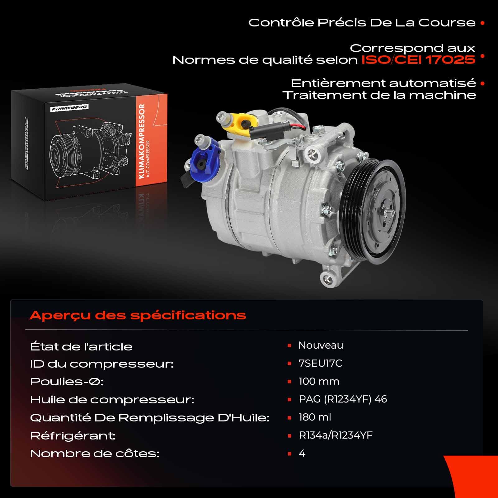 Frankberg Compresseur de Climatisation avec embrayage Compatible avec Série 5 E60 Série 5 break E61 Série 7 E65 E66 E67 X6 F16 F86 Remplacer# 64526917859, huile incluse