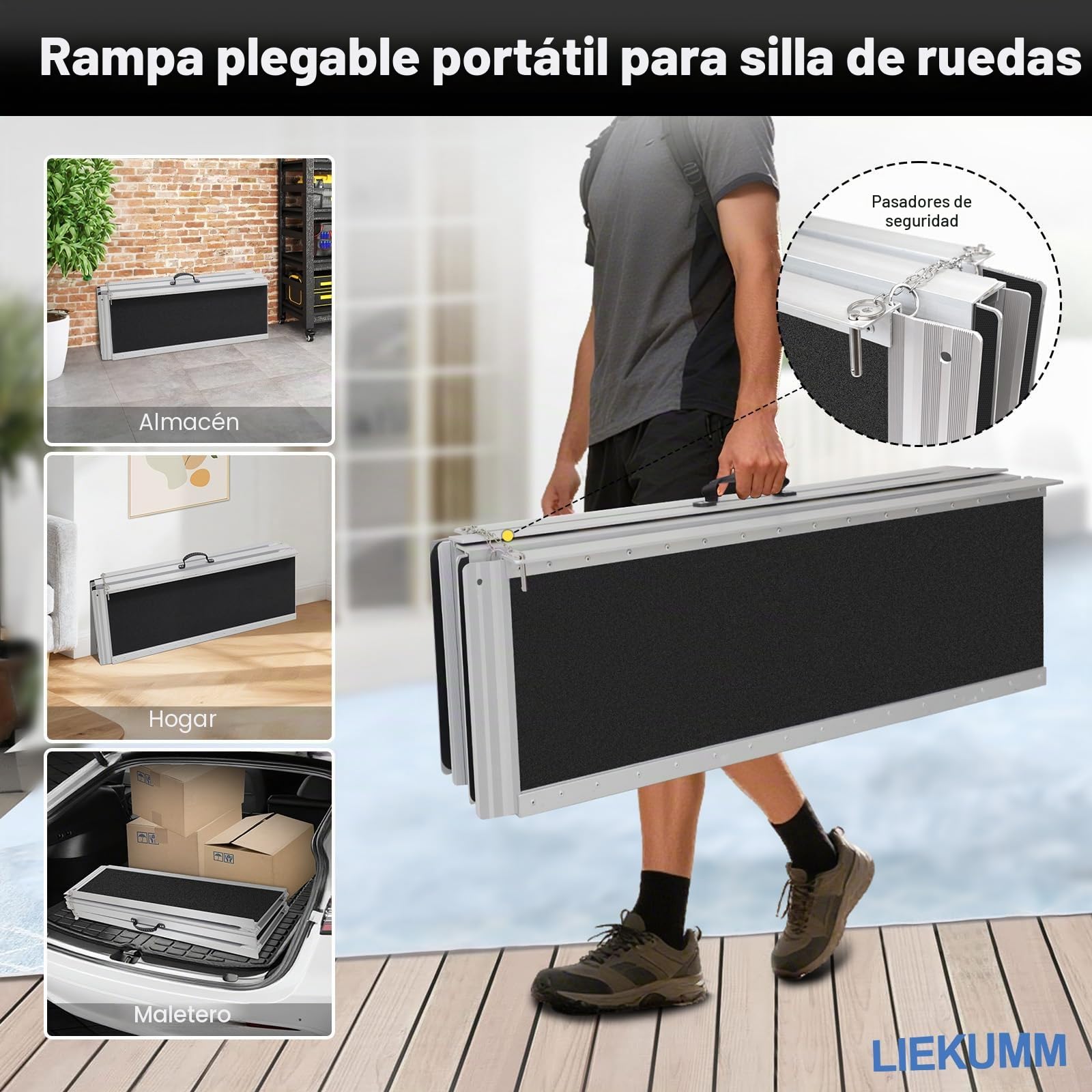 LIEKUMM Rampas para Silla de Ruedas 182,5 cm, Capacidad de Carga 300 kg Aluminio Rampa Antideslizante, Rampa Silla de Ruedas Portátil para Escalera, Escalon, Umbral, Menaje del Hogar