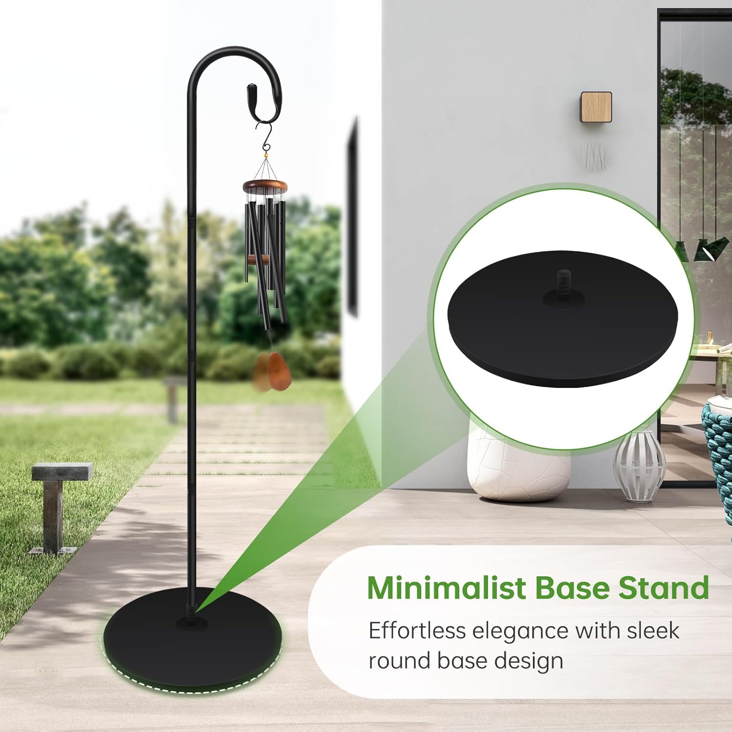 63 Inch Shepherds Hooks for Outdoor Indoor with Round Base Stand, Adjustable Shepherds Hook for Bird Feeder, Lanterns, Wind Chime in Patio Garden