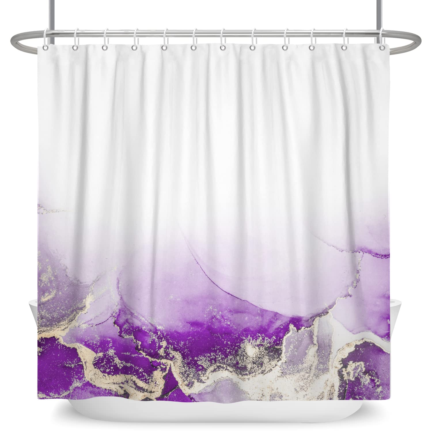 Bovlleetd Purple White Romantic Shower Curtain Abstract Sea Waves Art Simple Life Bathroom Curtain Washable 72"x72" Waterproof Polyester Fabric Set 12 Holes — image 1