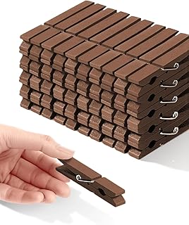 Clothes Pins Wooden Colored Clothespins Clips 50 Pack 2.83 Inch Decorative Crafts Pegs Photos Pictures Decoration Pegs Clothing Hanging Closepins (Brown)