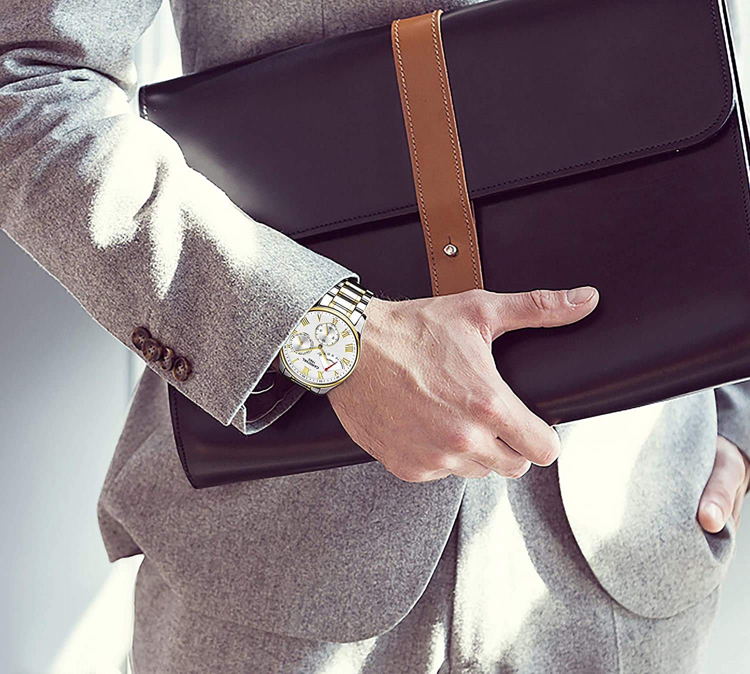 MASTOP Herren Multifunktions-Automatikuhr mit Selbstaufzug Mechanische Uhr Edelstahl Wasserdicht Gangreserve Business Analog Uhr