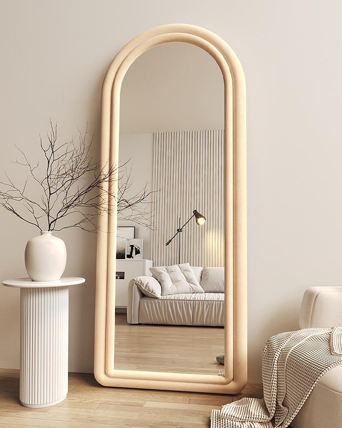 Sponsored Ad – Floor Mirror, Arched Full Length Mirror with Stand, Large Standing Mirror, 63"x24" Full Body Mirror, Large Mirror, Wall Mirror, Freestanding, Wall Mounted, Flannel Frame (Beige, 160x60cm)