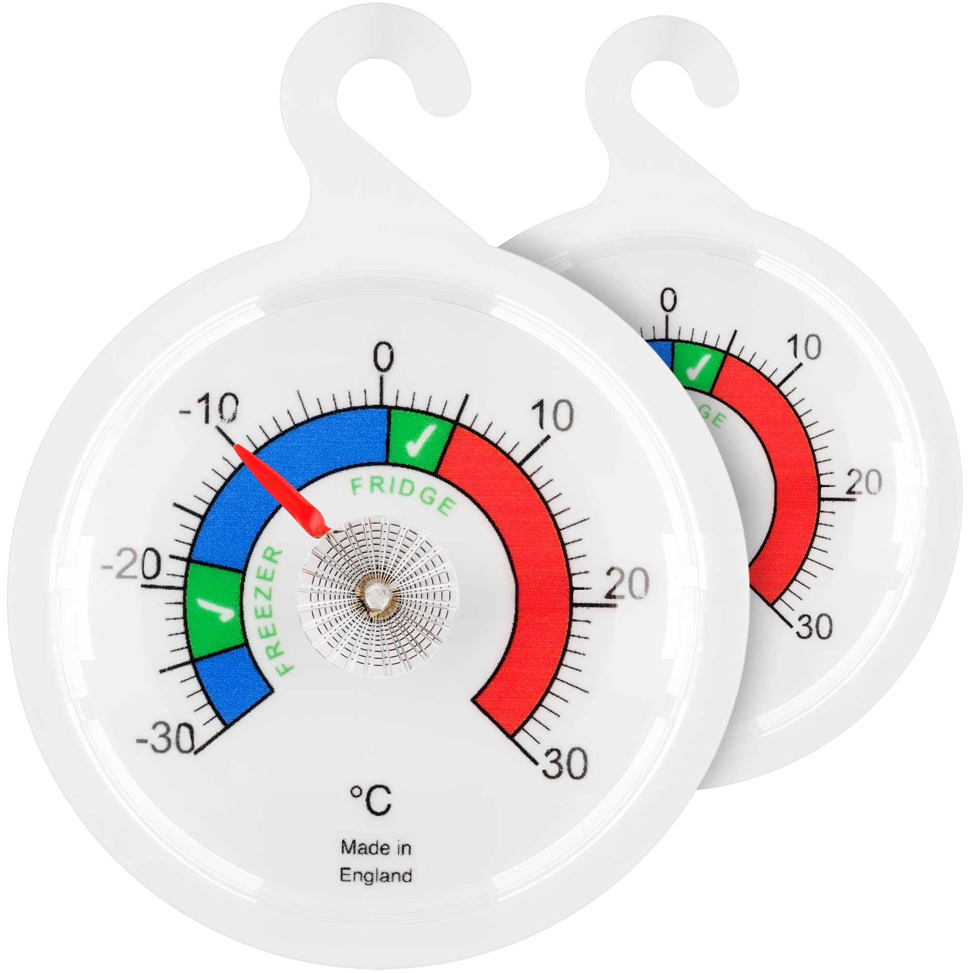 Doppelpack Kühlschrankthermometer Zifferblatt Kühlschrank Thermometer, 65 mm Zifferblatt Kühlschrank Gefrierschrank Thermometer mit farbigen Zonen
