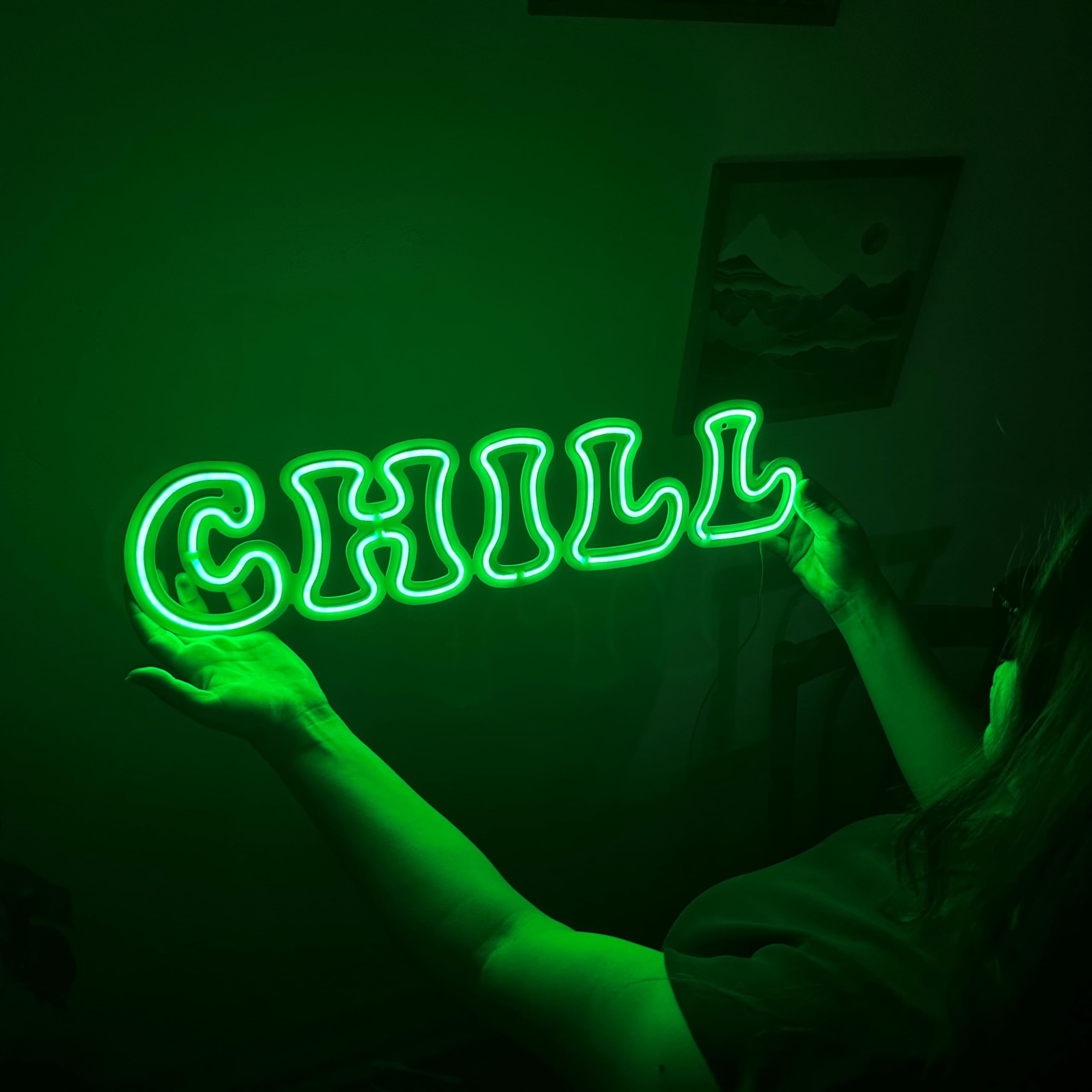 Chill - Letrero de pared de metal de neón, decoración de pared de neón, letrero de pared relajante para oficina en casa (sin control remoto)
